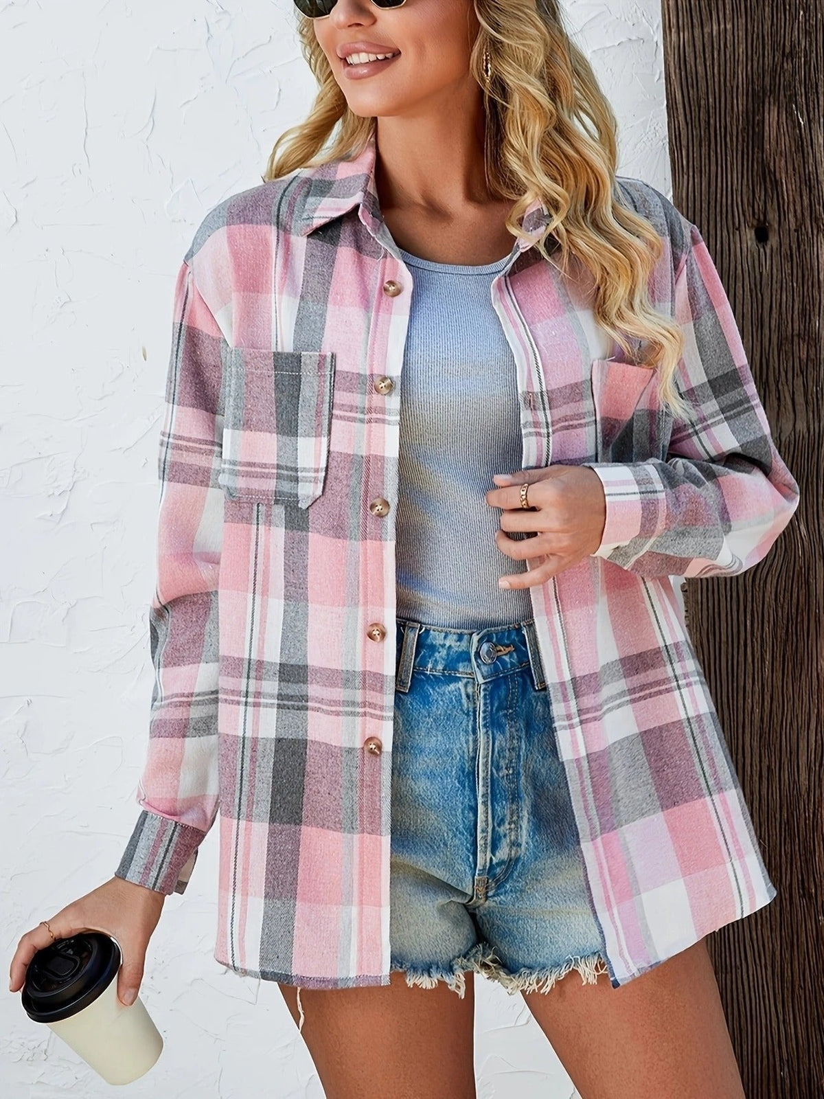 Relaxed Checked Button-Through Flannel Shirt