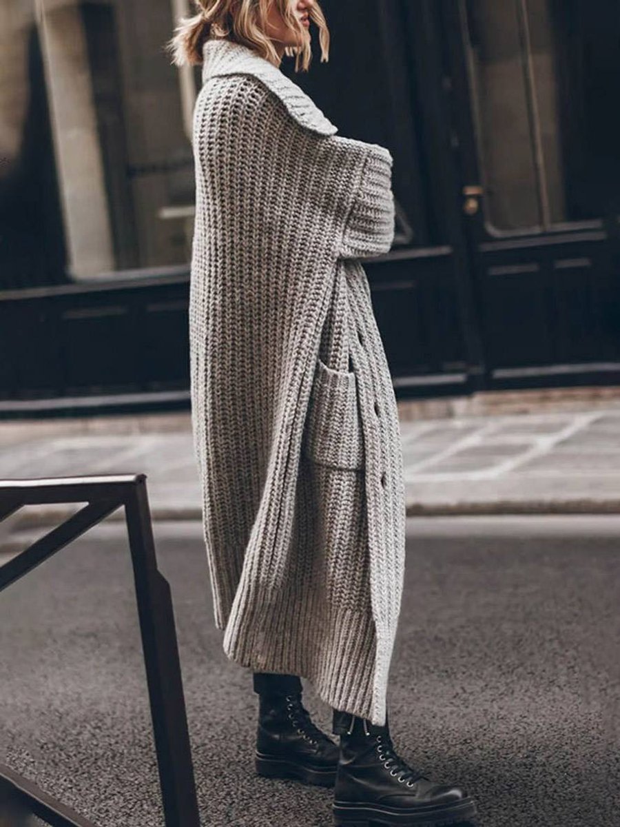 Chunky Ribbed Longline Cardigan with Lapel Collar