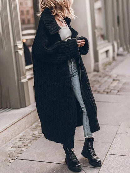 Chunky Ribbed Longline Cardigan with Lapel Collar