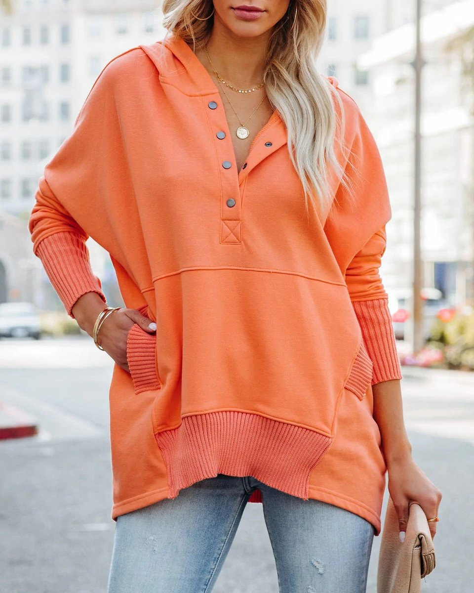 Casual Button-Front Hooded Tunic Top