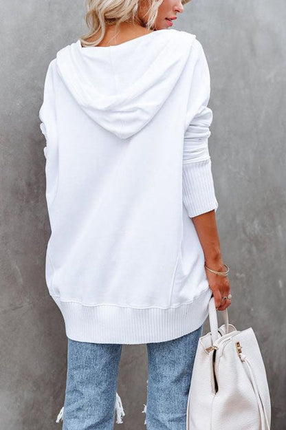 Casual Button-Front Hooded Tunic Top