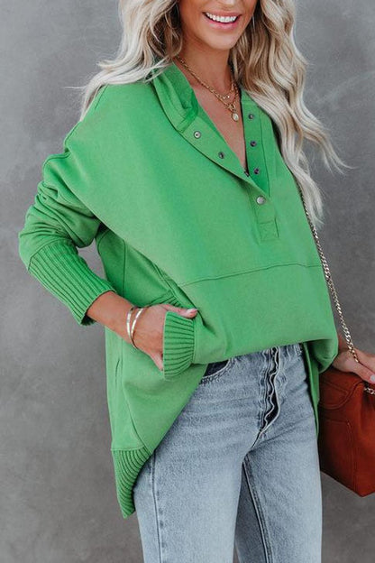 Casual Button-Front Hooded Tunic Top