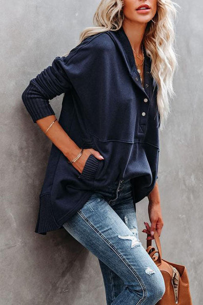 Casual Button-Front Hooded Tunic Top