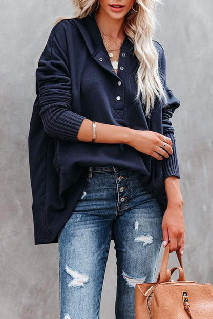 Casual Button-Front Hooded Tunic Top