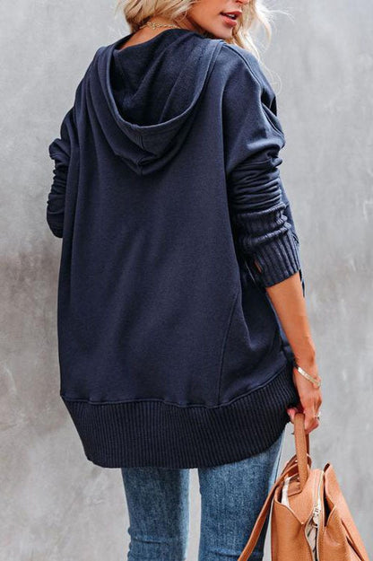 Casual Button-Front Hooded Tunic Top