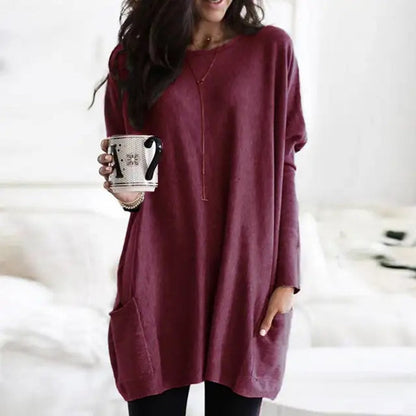Slouchy Crew-Neck Tunic with Front Pockets