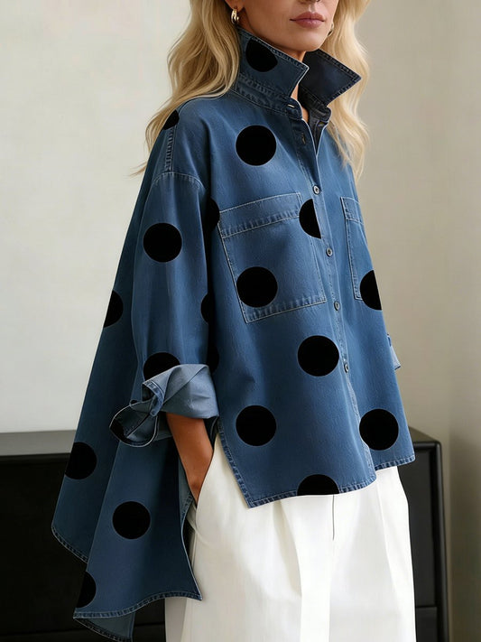 Relaxed Polka Dot Long Sleeve Blouse