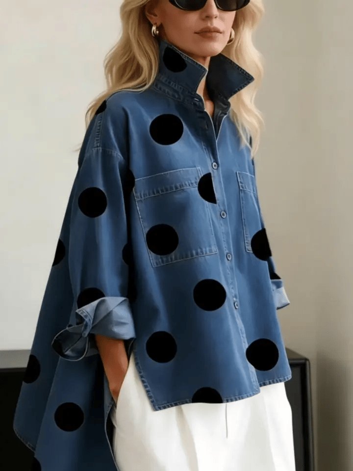 Relaxed Polka Dot Long Sleeve Blouse