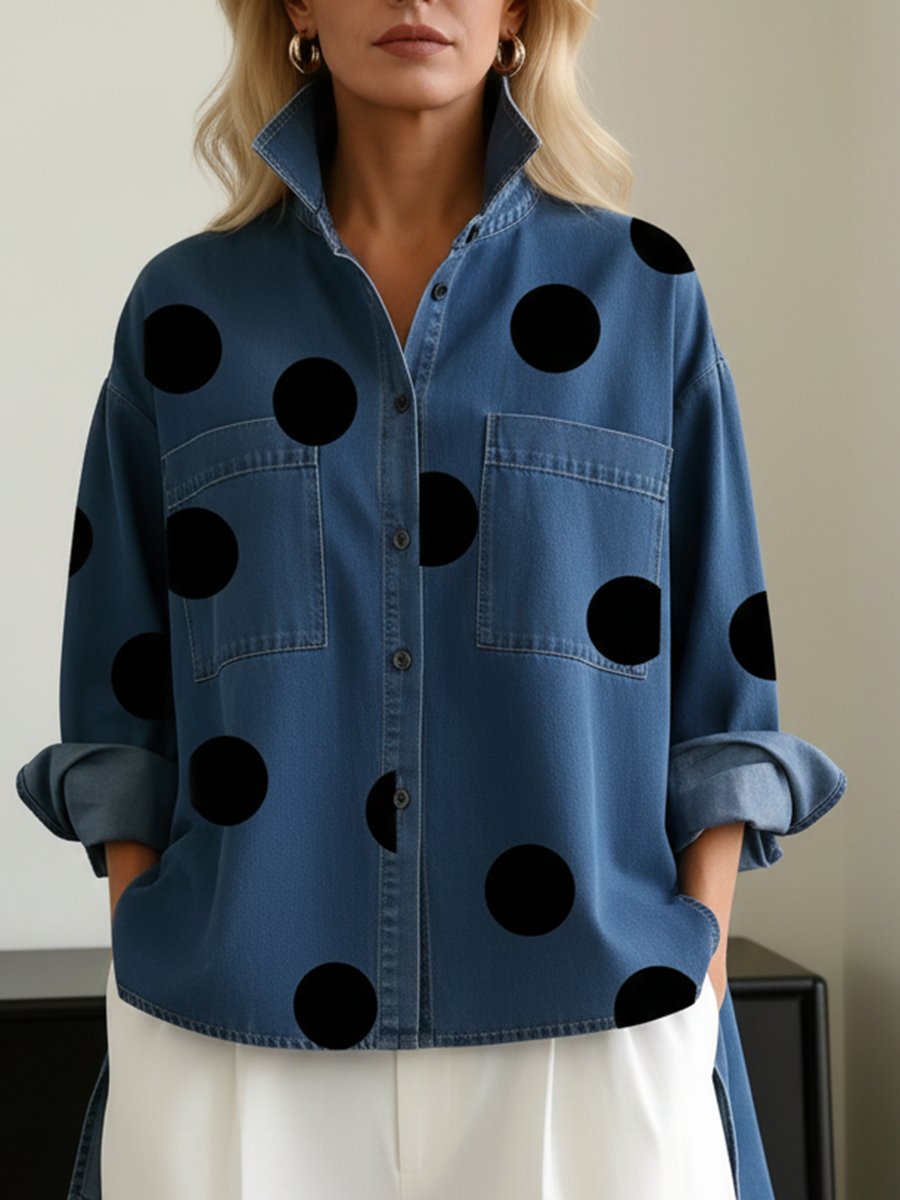 Relaxed Polka Dot Long Sleeve Blouse