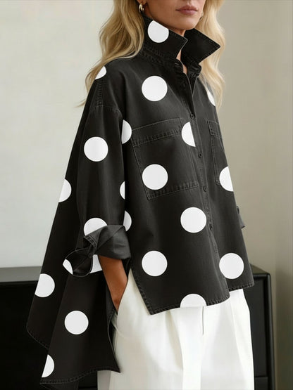 Relaxed Polka Dot Long Sleeve Blouse