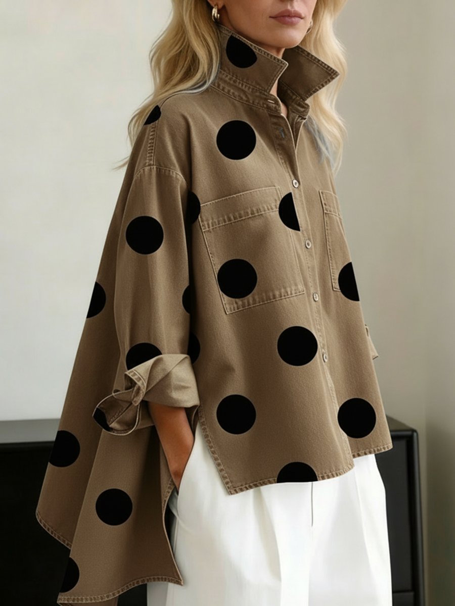 Relaxed Polka Dot Long Sleeve Blouse