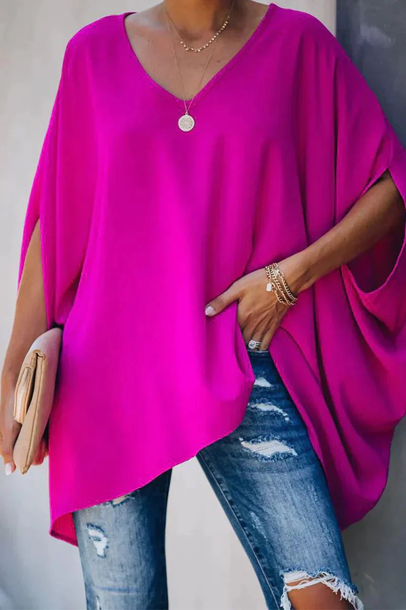 Draped V-Neck Batwing Tunic Top