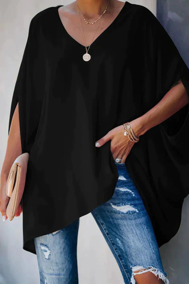 Draped V-Neck Batwing Tunic Top
