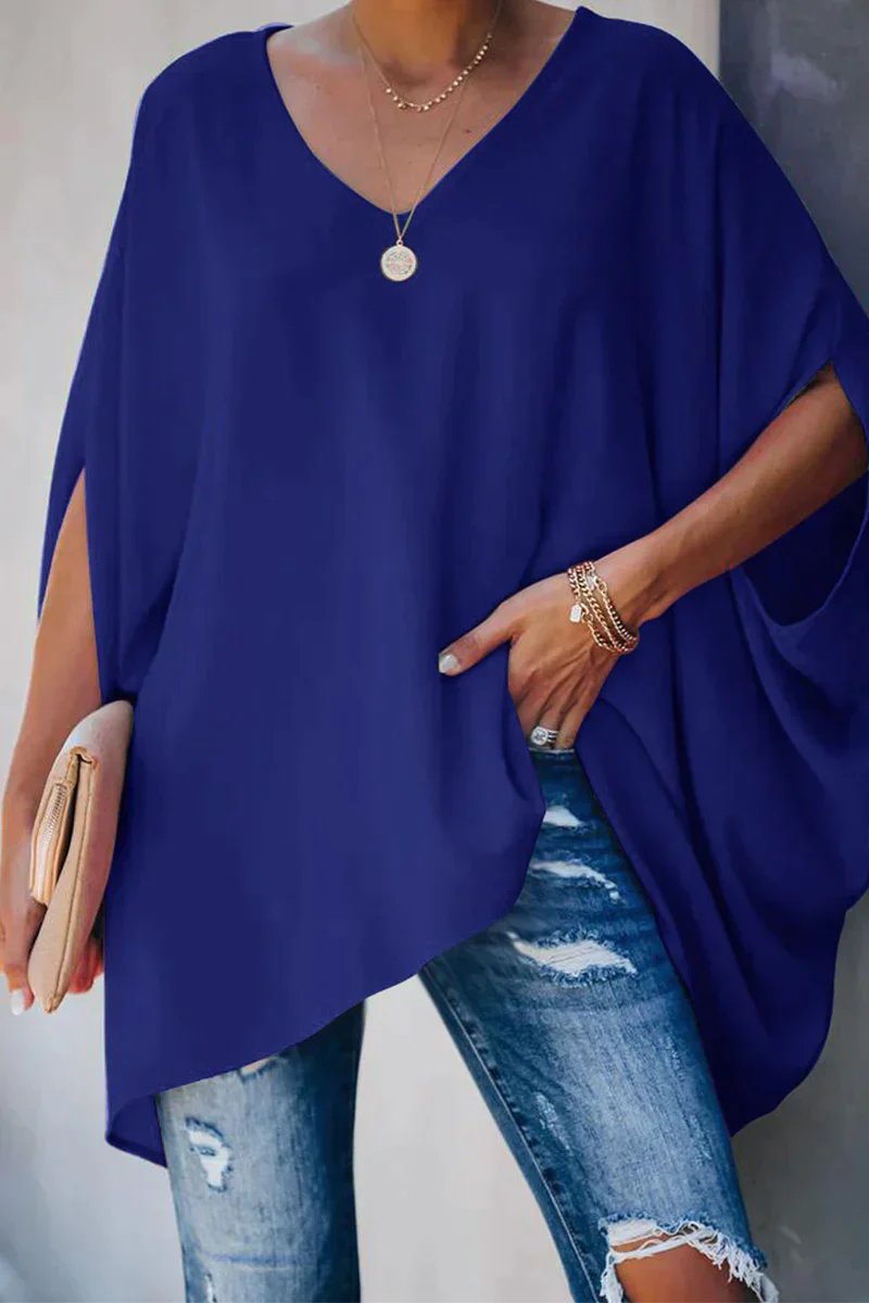 Draped V-Neck Batwing Tunic Top