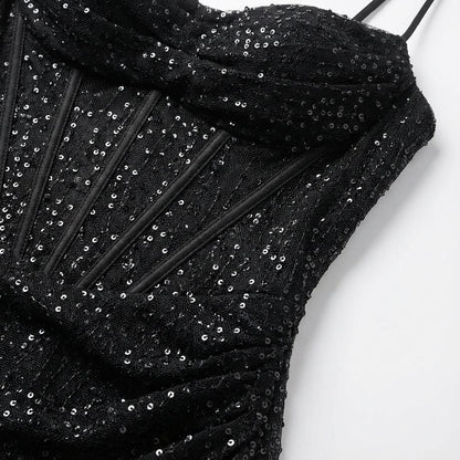 Glittering Sequin Corset Maxi Gown with Thigh Split