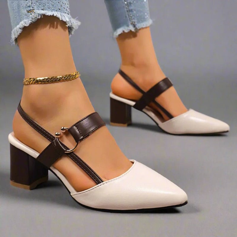 Pointed Toe T-Bar Block Heel Pumps