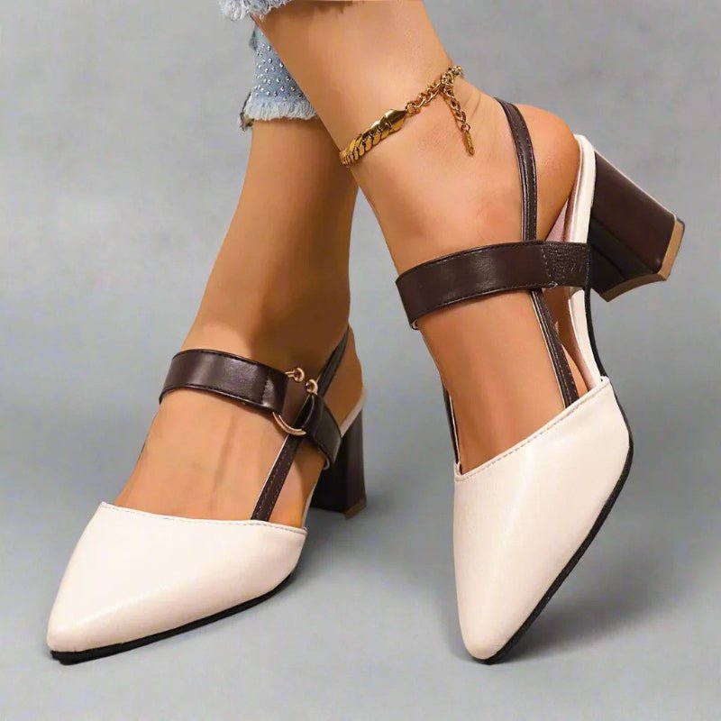 Pointed Toe T-Bar Block Heel Pumps
