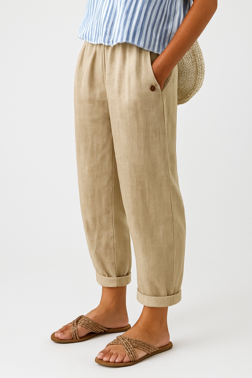 Women's Straight-Leg Elastic-Waist Trousers with Pockets