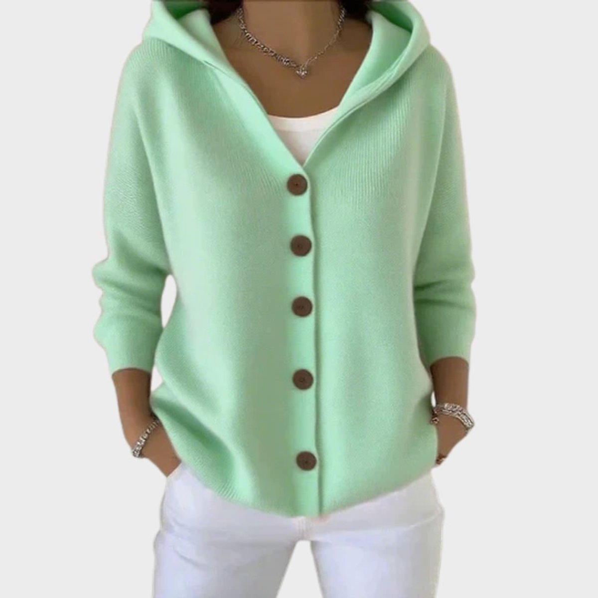 Relaxed Hooded Button-Front Knit Cardigan