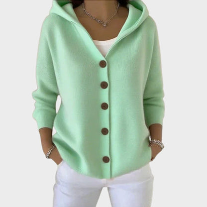 Relaxed Hooded Button-Front Knit Cardigan