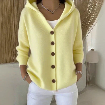 Relaxed Hooded Button-Front Knit Cardigan