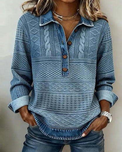 Textured Collared Half-Button Pullover