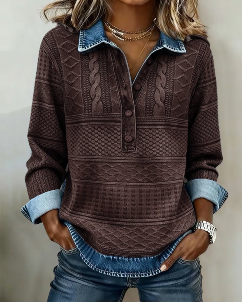 Textured Collared Half-Button Pullover