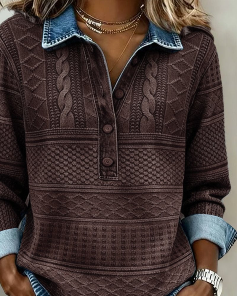 Textured Collared Half-Button Pullover