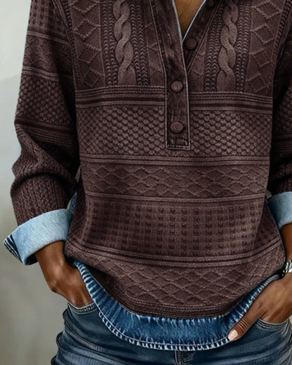 Textured Collared Half-Button Pullover