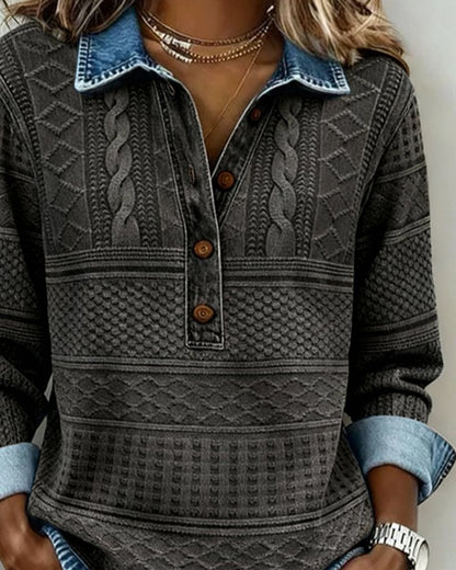 Textured Collared Half-Button Pullover