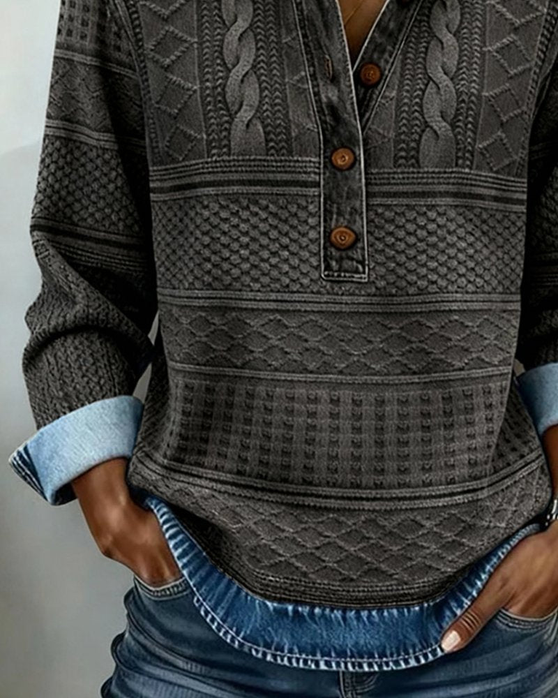 Textured Collared Half-Button Pullover