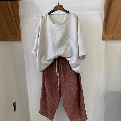Relaxed Linen Smock Top with Front Pockets