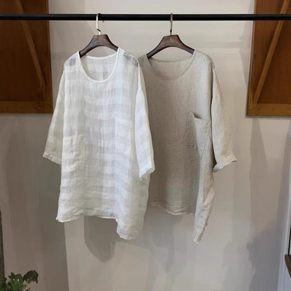 Relaxed Linen Smock Top with Front Pockets