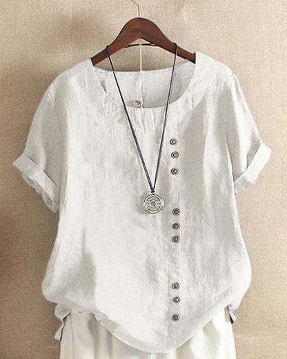 Relaxed Linen Blend Button-Through Tunic