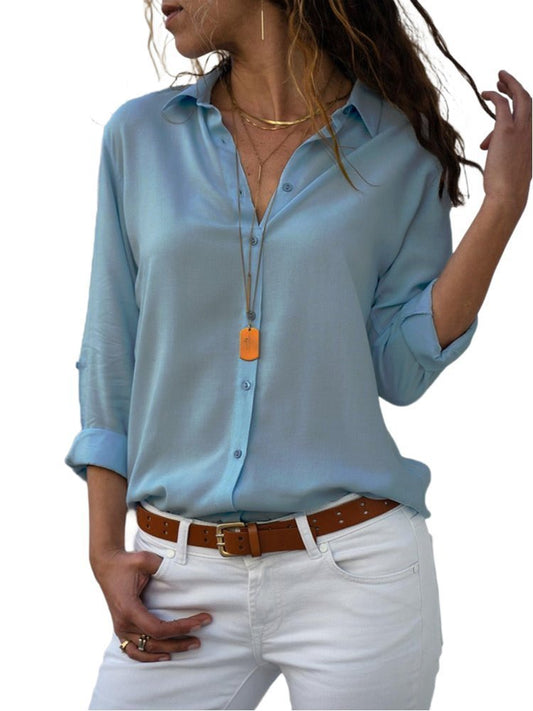 Women's Relaxed Button-Up Shirt with Roll Tabs