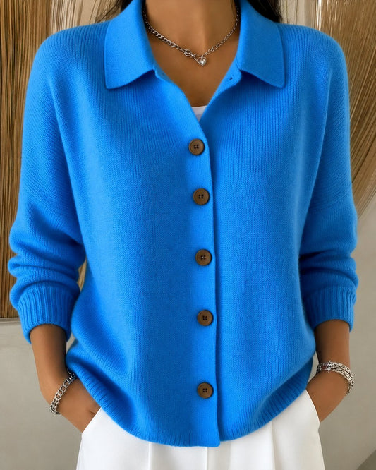 Ribbed-Trim Knit Polo Cardigan