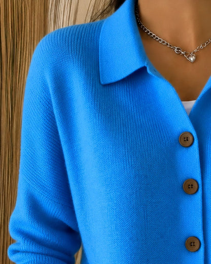 Ribbed-Trim Knit Polo Cardigan