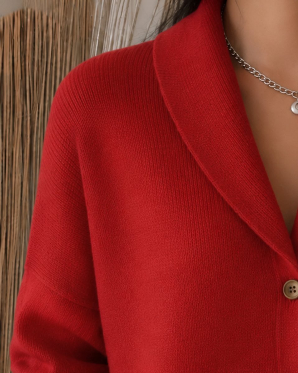 Ribbed-Trim Knit Polo Cardigan