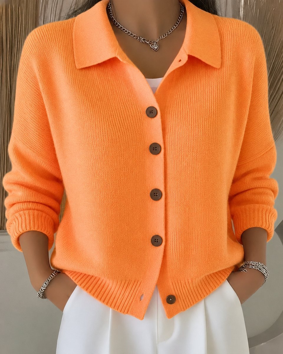 Ribbed-Trim Knit Polo Cardigan