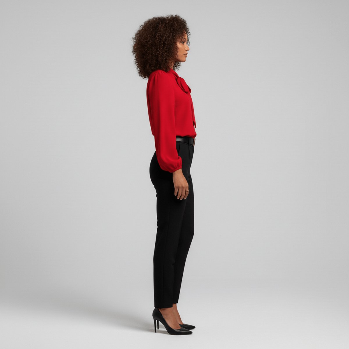 Long Sleeve Tie-Neck Chiffon Blouse