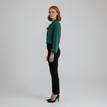 Long Sleeve Tie-Neck Chiffon Blouse