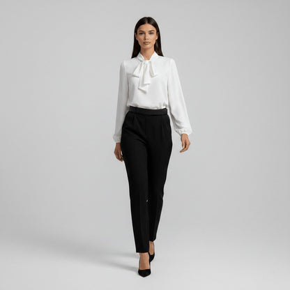 Long Sleeve Tie-Neck Chiffon Blouse