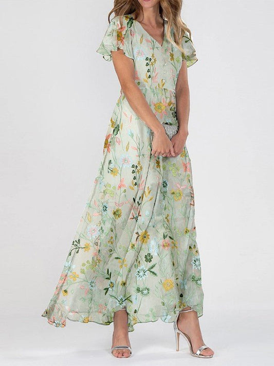 Floral Tiered V-Neck Maxi Dress