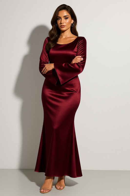 Satin Flared Sleeve Mermaid Evening Dress