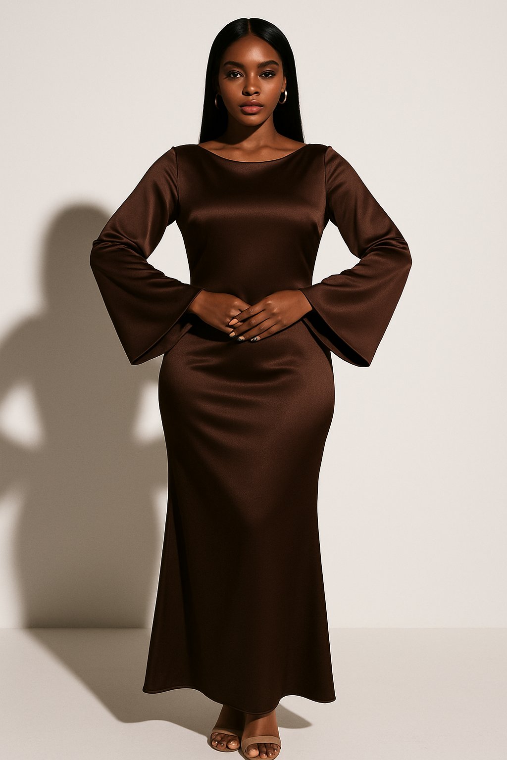 Satin Flared Sleeve Mermaid Evening Dress