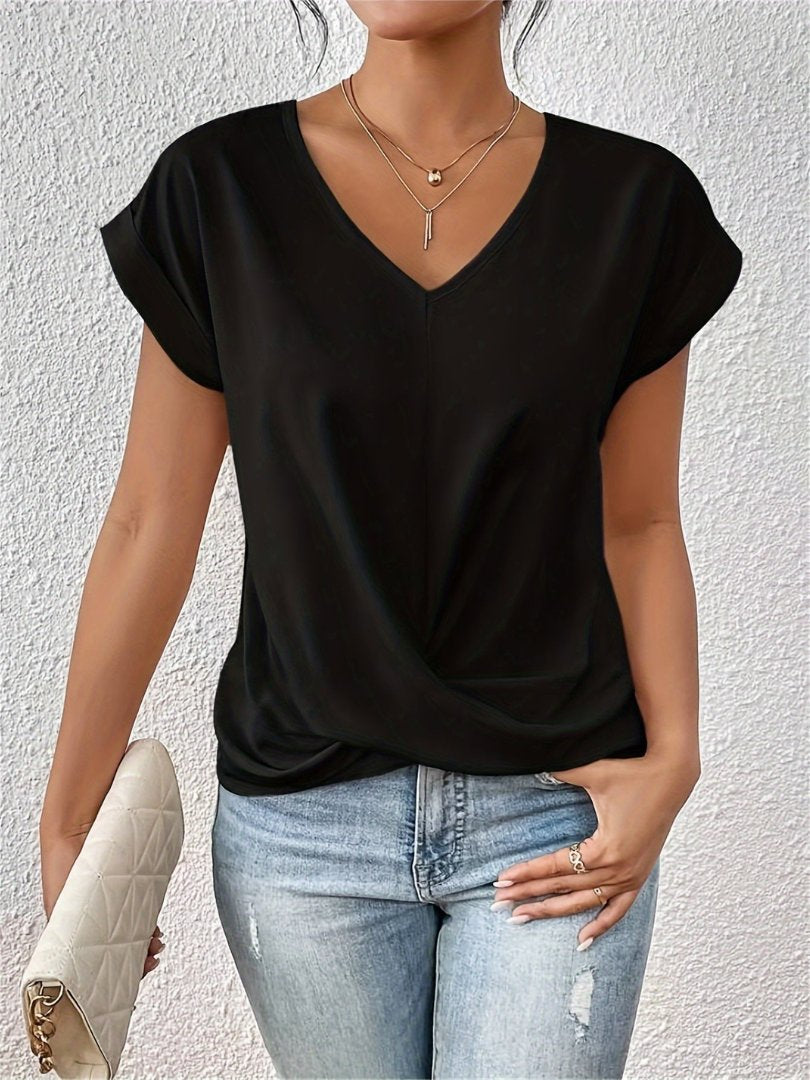 Women's Satin V-Neck Blouse with Front Twist