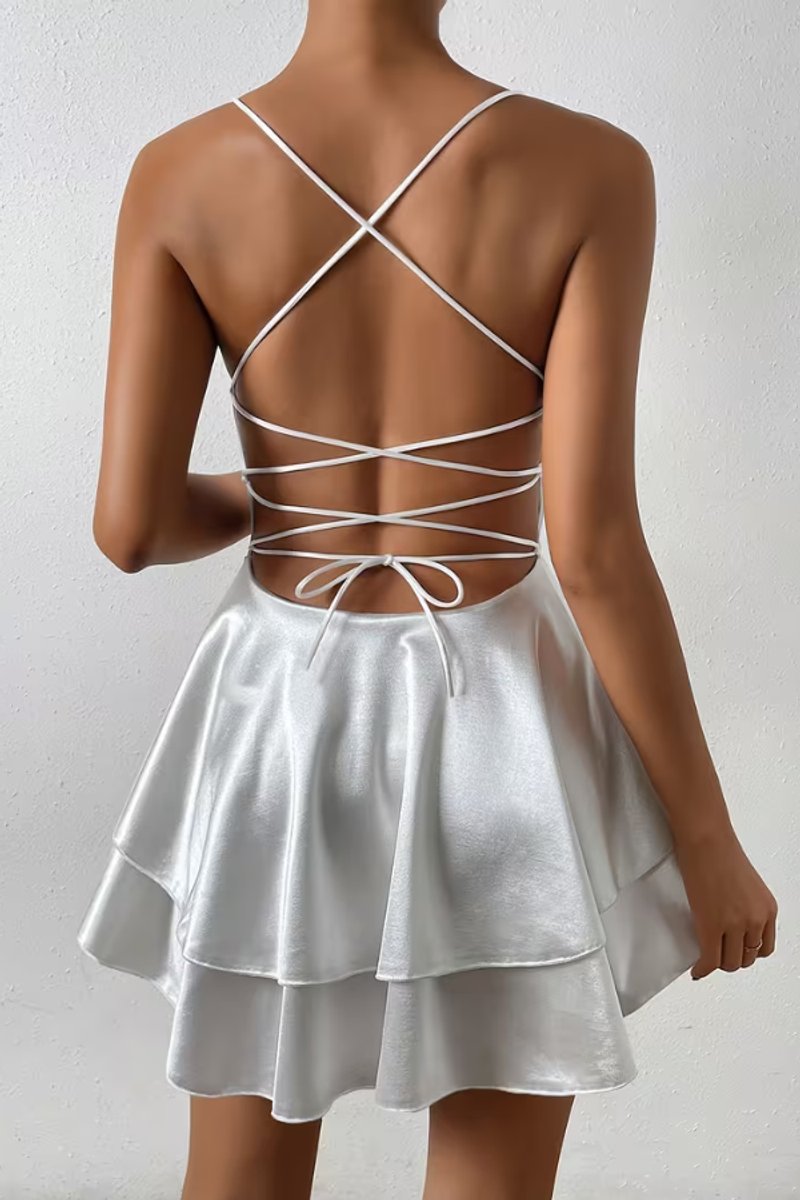 Silky Satin Backless Skater Mini Dress