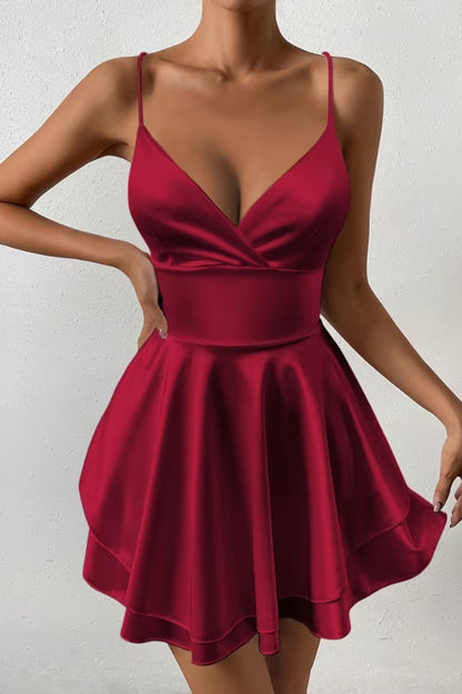 Silky Satin Backless Skater Mini Dress