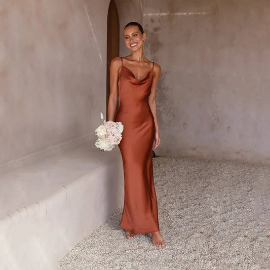Backless Silky Maxi Dress with Side Split