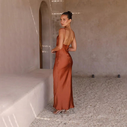 Backless Silky Maxi Dress with Side Split